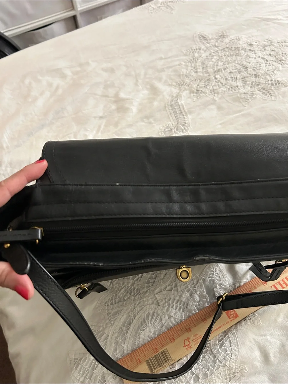 Fossil Black Leather Convertible Backpack Crossbody Bag with Gold Hardware